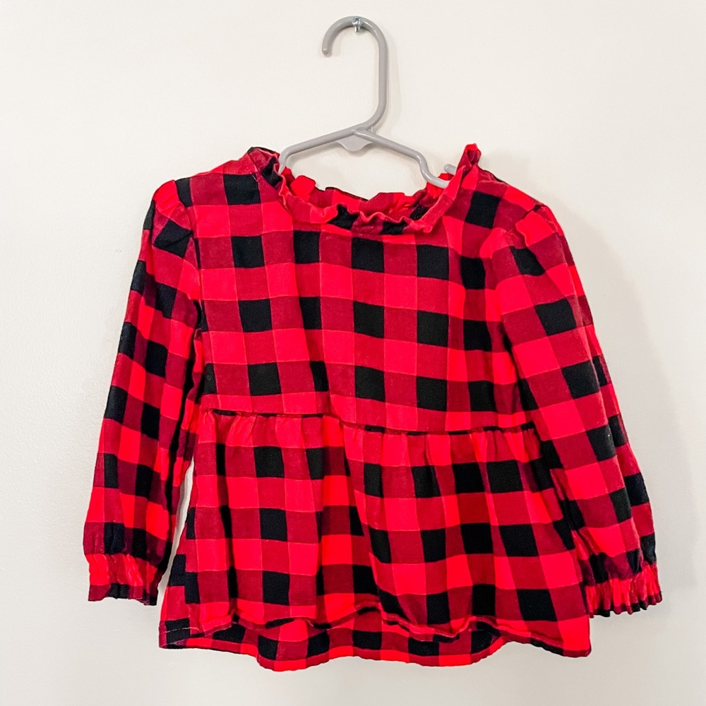 Red and black Buffalo plaid print blouse 4T